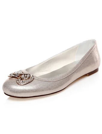 Chaussures De Mariage Paillettes Plat Chaussures De Mariée Bowknot Métal Avec Strass