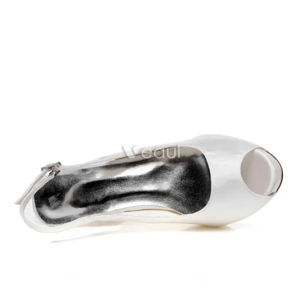 Elegant Brudesko Hvit Pumps Slingbacks Høy Hæl Bryllupsko Stiletthæler