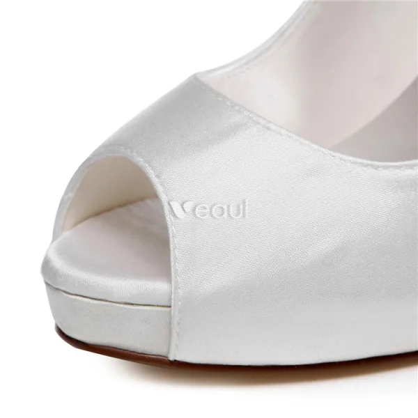 Elegant Brudesko Hvit Pumps Slingbacks Høy Hæl Bryllupsko Stiletthæler