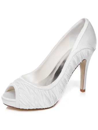 Elegant Satin Wedding Shoes Peep Toe Pumps High Heel White Bridal Shoes Stiletto Heels