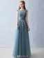 Elegant Strapless Evening Dress 2016 A-line Scoop Neckline Applique Lace Ruffle Tulle Long Dress