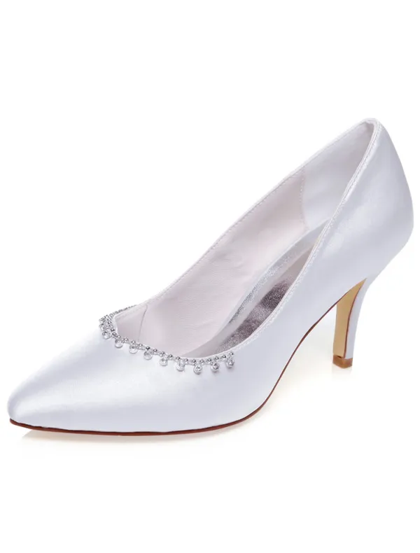 Classic Satin Wedding Shoes White Pumps 3 Inch High Heel Bridal Shoes Stiletto Heels