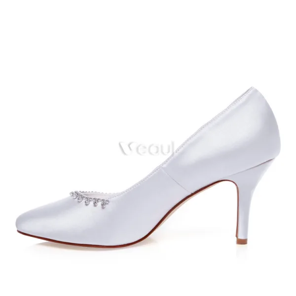 Classic Satin Wedding Shoes White Pumps 3 Inch High Heel Bridal Shoes Stiletto Heels