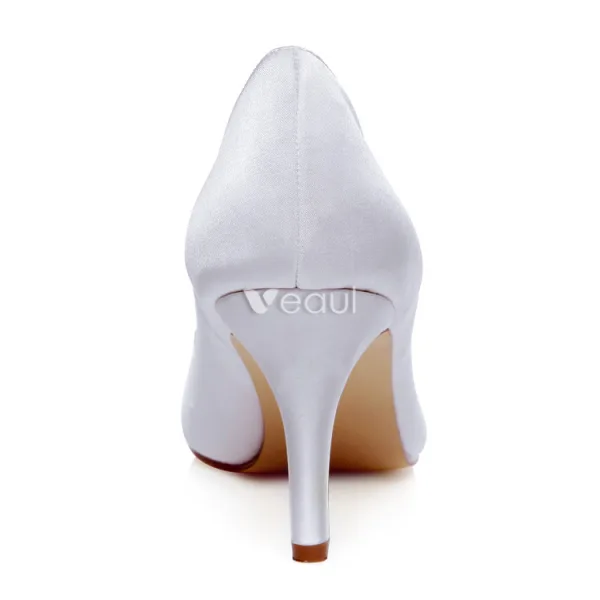 Classic Satin Wedding Shoes White Pumps 3 Inch High Heel Bridal Shoes Stiletto Heels