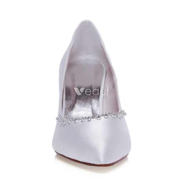Classic Satin Wedding Shoes White Pumps 3 Inch High Heel Bridal Shoes Stiletto Heels