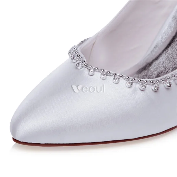 Classic Satin Wedding Shoes White Pumps 3 Inch High Heel Bridal Shoes Stiletto Heels