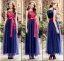 Charming Prom Dresses 2016 Empire Applique Red Lace Royal Blue Tulle Long Dress With Red Bow Sash