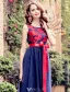 Charming Prom Dresses 2016 Empire Applique Red Lace Royal Blue Tulle Long Dress With Red Bow Sash