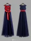Charming Prom Dresses 2016 Empire Applique Red Lace Royal Blue Tulle Long Dress With Red Bow Sash