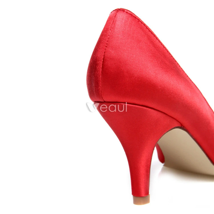 Classic Wedding Shoes 3 Inch Stiletto Heels Pumps Red Satin Bridal Shoes  With Glitter