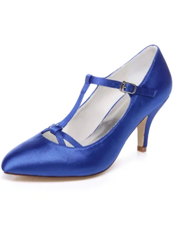 womens royal blue dress shoes Royal Blue Satin Pointy Toe Bridesmaids Flats with Ankle Strap main image 0