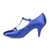 Classic Blue Wedding Shoes 3 Inch Stiletto Heels Pumps Satin Bridal Shoes With Ankle Strap
