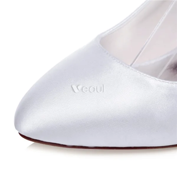 Vintage Satin Wedding Shoes 3 Inch Stiletto Heels Pumps White Bridal Shoes Ankle Strap With Tassel