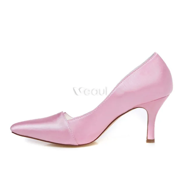 Vintage Pink Wedding Shoes Stiletto Heels Pumps Satin Bridal Shoes Pointed Toe