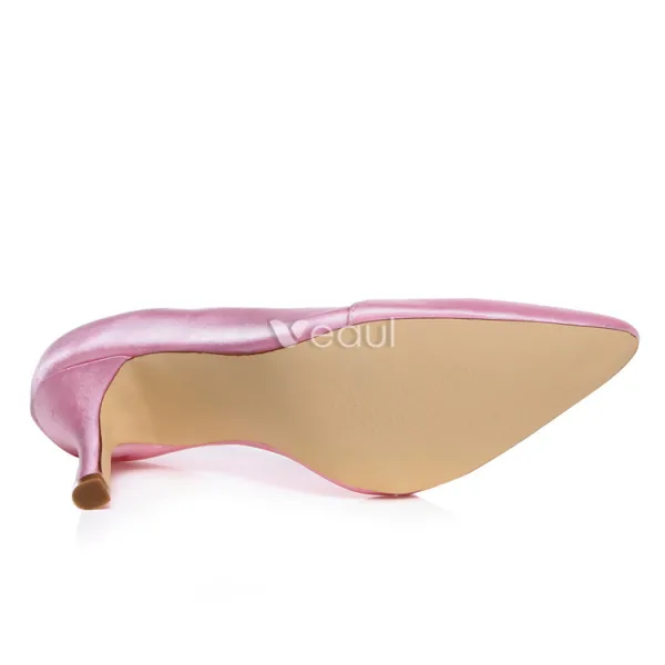 Vintage Pink Wedding Shoes Stiletto Heels Pumps Satin Bridal Shoes Pointed Toe