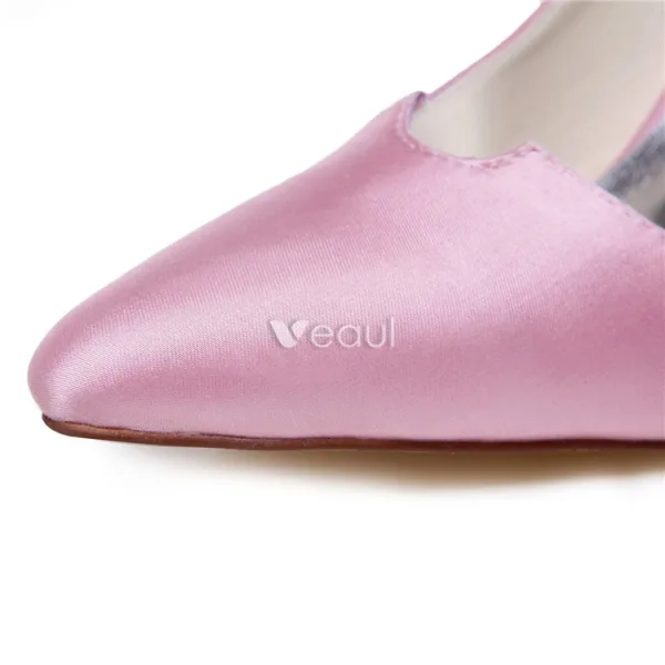 Vintage Pink Wedding Shoes Stiletto Heels Pumps Satin Bridal Shoes Pointed Toe
