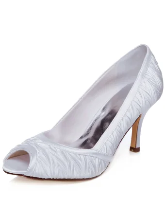 Beautiful Satin Wedding Shoes 2016 Stiletto Heels Pumps White Bridal Shoes Peep Toe