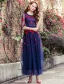 Beautiful Prom Dress 2016 A-line Scoop Neck Applique Red Lace Flower Royal Blue Tulle Long Dress