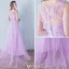 Elegant Bridesmaid Dresses 2016 A-line V-neck Applique Lace Lilac Tulle Floor Length Dress
