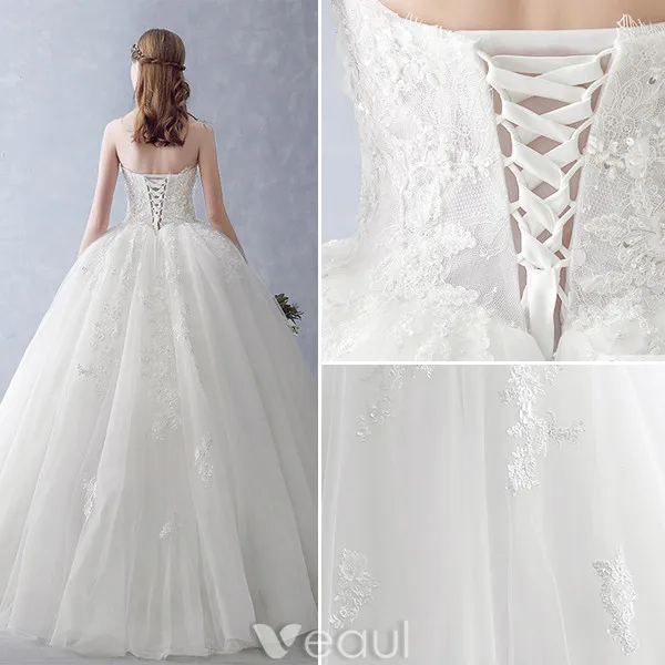 Elegant Wedding Dresses 2016 Ball Gown Strapless Applique Lace Ruffle Tulle Bridal Gown With Shawl