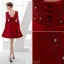 Elegant Party Dresses 2016 V-neck Sequin Applique Lace Burgundy Satin Short Dress