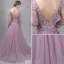 Elegant Evening Dresses 2016 A-line Deep V-neck Applique Symmetrical Lace Ruffle Tulle Backless Dress