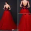 Elegant Prom Dresses 2016 A-line Sleeveless Applique Royal Blue Lace Red Tulle Long Dress