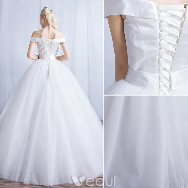 Simple Wedding Dresses 2016 Ball Gown Off The Shoulder Satin With White Tulle Bridal Gown
