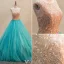 Lyx Balklänningar 2016 Ringning Beading Strass Pool Blå Tyll Balklänning