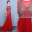 Beautiful Evening Dresses 2016 Mermaid Scoop Neck Applique Gold Lace Red Long Dress