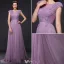 Eleganta Aftonklänningar 2016 A-line Mössa Ärmar Glitter Lila Tyll Beading Strass Lång Klänning