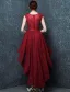 Elegant Cocktail Dress 2016 Scoop Neck Asymmetrical Burgundy Lace Cocktail Party Dress