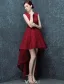 Elegant Cocktail Dress 2016 Scoop Neck Asymmetrical Burgundy Lace Cocktail Party Dress
