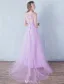 Elegant Bridesmaid Dresses 2016 A-line V-neck Applique Lace Lilac Tulle Floor Length Dress