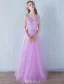 Elegant Bridesmaid Dresses 2016 A-line V-neck Applique Lace Lilac Tulle Floor Length Dress