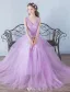 Elegant Bridesmaid Dresses 2016 A-line V-neck Applique Lace Lilac Tulle Floor Length Dress