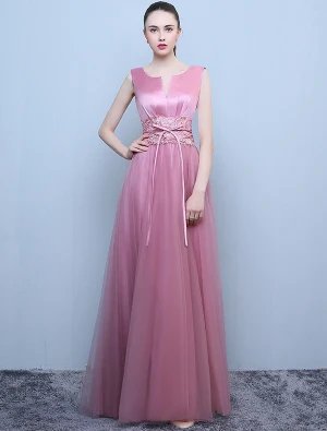 Belles Robe De Soirée 2016 Une Ligne De Dentelle Décolleté Ceinture Candy Robe Dos Nu Rose
