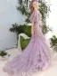 Stunning Prom Dresses 2016 Mermaid Scoop Neck Applique Flowers Ruffled Organza Prom Dress