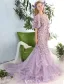 Stunning Prom Dresses 2016 Mermaid Scoop Neck Applique Flowers Ruffled Organza Prom Dress