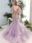 Stunning Prom Dresses 2016 Mermaid Scoop Neck Applique Flowers Ruffled Organza Prom Dress