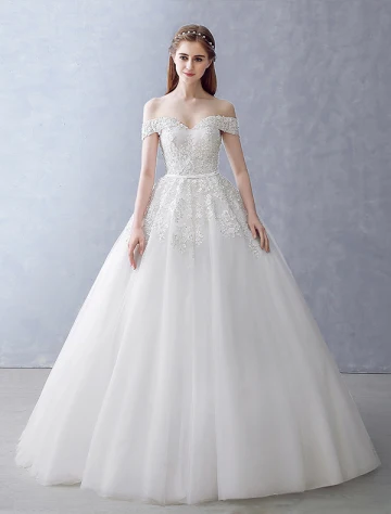 Robes De Mariée Élégantes 2016 Robe De Bal De L Épaule Perles Perles Appliques De Dentelle Dos Nu Robe De Mariée