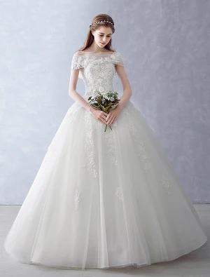 Elegant Wedding Dresses 2016 Ball Gown Strapless Applique Lace Ruffle Tulle Bridal Gown With Shawl