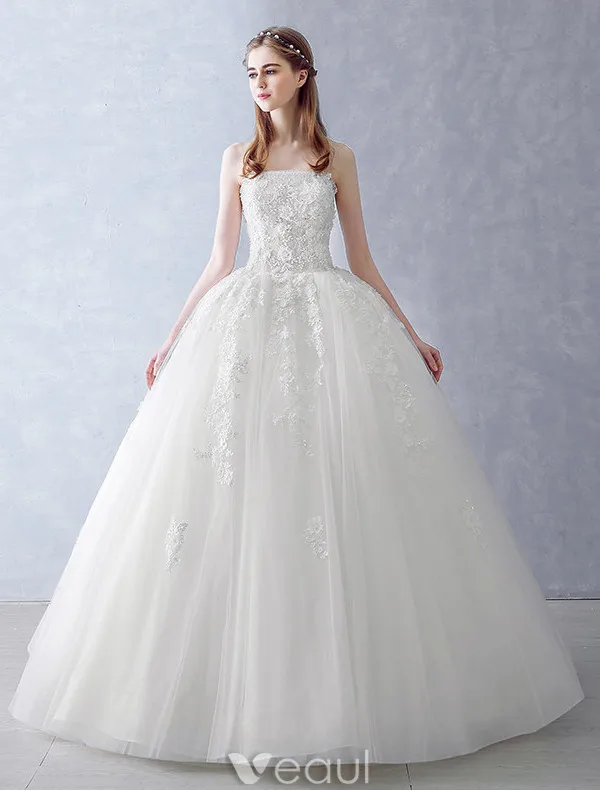 Elegant Wedding Dresses 2016 Ball Gown Strapless Applique Lace Ruffle Tulle Bridal Gown With Shawl