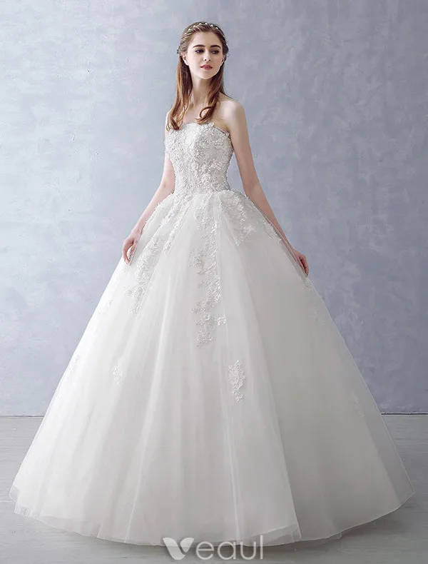 Elegant Wedding Dresses 2016 Ball Gown Strapless Applique Lace Ruffle Tulle Bridal Gown With Shawl