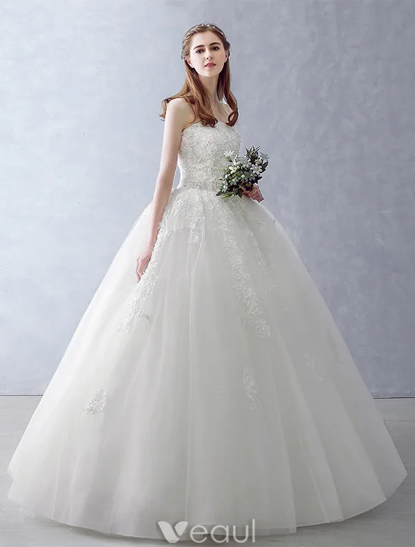 Elegant Wedding Dresses 2016 Ball Gown Strapless Applique Lace Ruffle Tulle Bridal Gown With Shawl