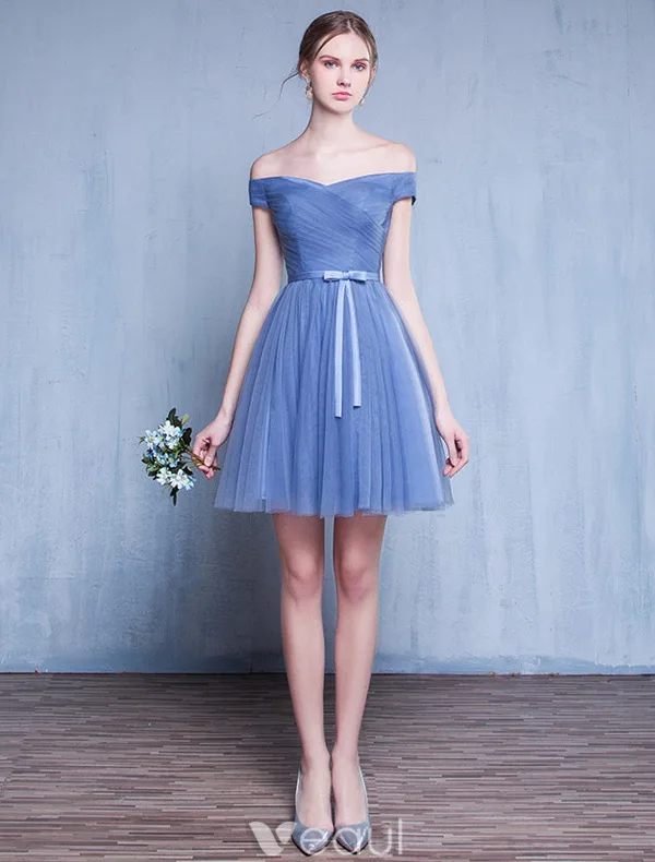 Bridesmaid Dresses 2016 Off The Shoulder Ruffle Blue Tulle Short Dress Bridesmaid Dresses 2016 Off The Shoulder Ruffle Blue Tulle Short Dress