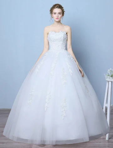 Elegant Wedding Dresses 2016 Ball Gown Sweetheart Applique Lace Floor Length Bridal Gown