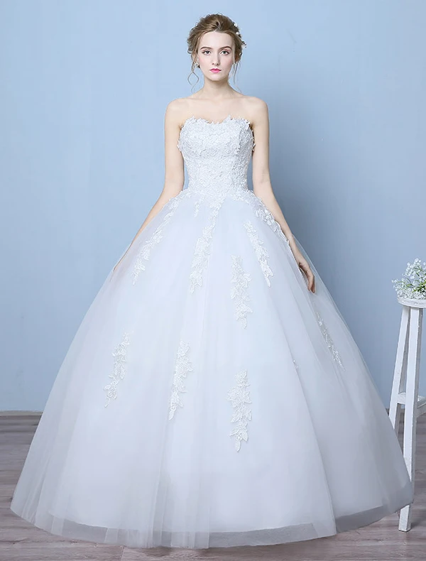 Elegante Brudekjoler 2016 Ball Kjole Kjæreste Applique Blonder Gulv Lengde Brudekjole