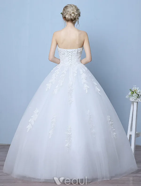 Elegant Wedding Dresses 2016 Ball Gown Sweetheart Applique Lace Floor Length Bridal Gown