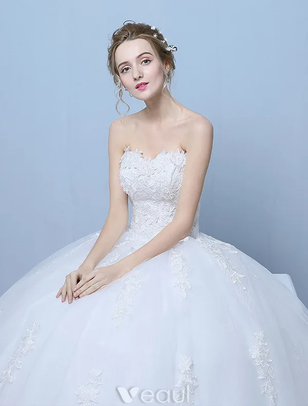Elegant Wedding Dresses 2016 Ball Gown Sweetheart Applique Lace Floor Length Bridal Gown